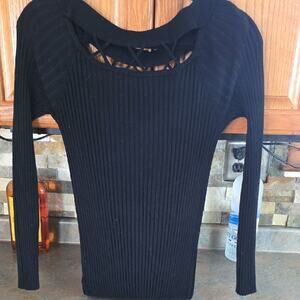 VENUS Black Ribbed Women's Blouse